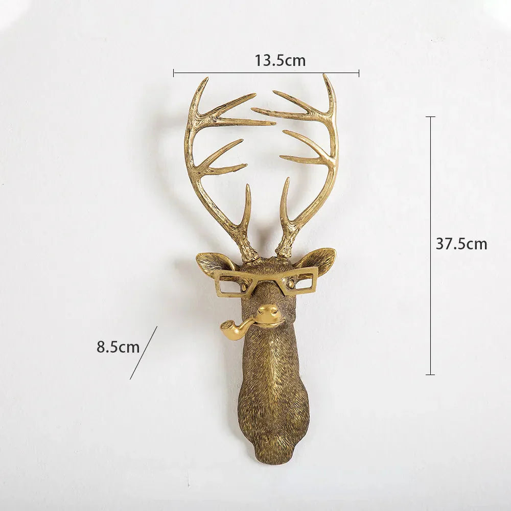BowLift | Antique Bronze Resin Animal Pendant Golden Deer Head Wall Storage Hook Background Wall Accessories Decorative Figures
