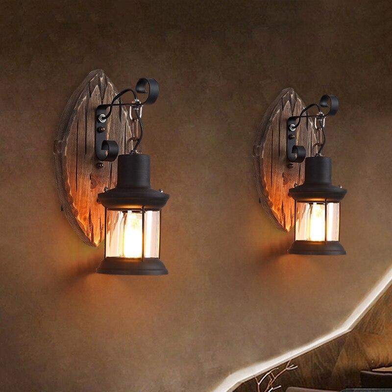 Antique wood country house style wall lamp Bowlift