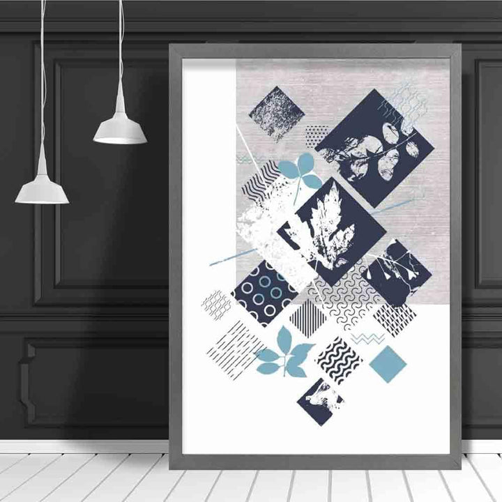 BOTANICAL Abstract GEOMETRIC Navy Blue and Aqua Flower Pattern 03 | Bowlift