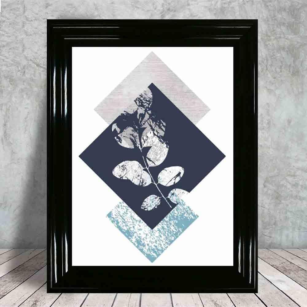 BOTANICAL Abstract GEOMETRIC Navy and Aqua Floral Print 02 | Bowlift