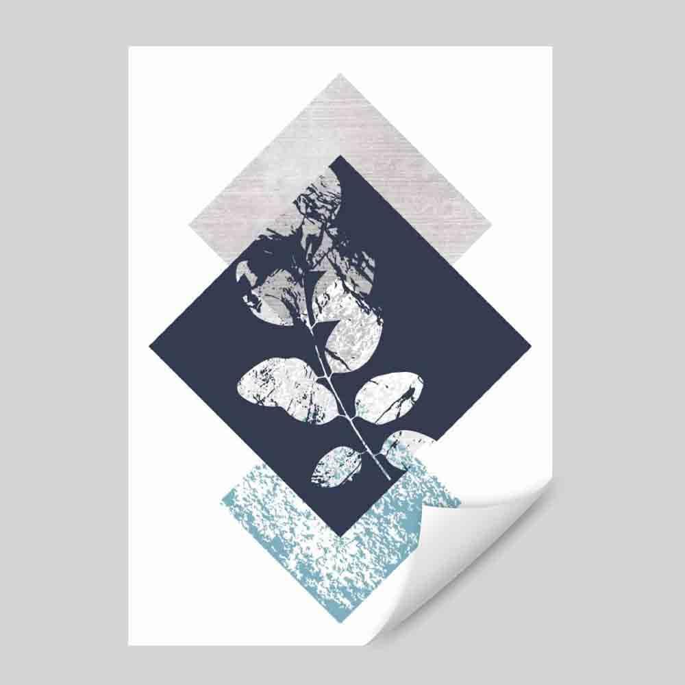 BOTANICAL Abstract GEOMETRIC Navy and Aqua Floral Print 02 | Bowlift