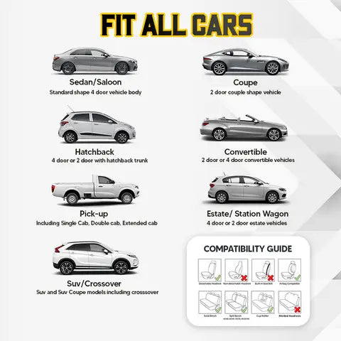 BowLift | Breathable & Non-Slip Cotton Car Seat Cover Complete Set - Universal Fit