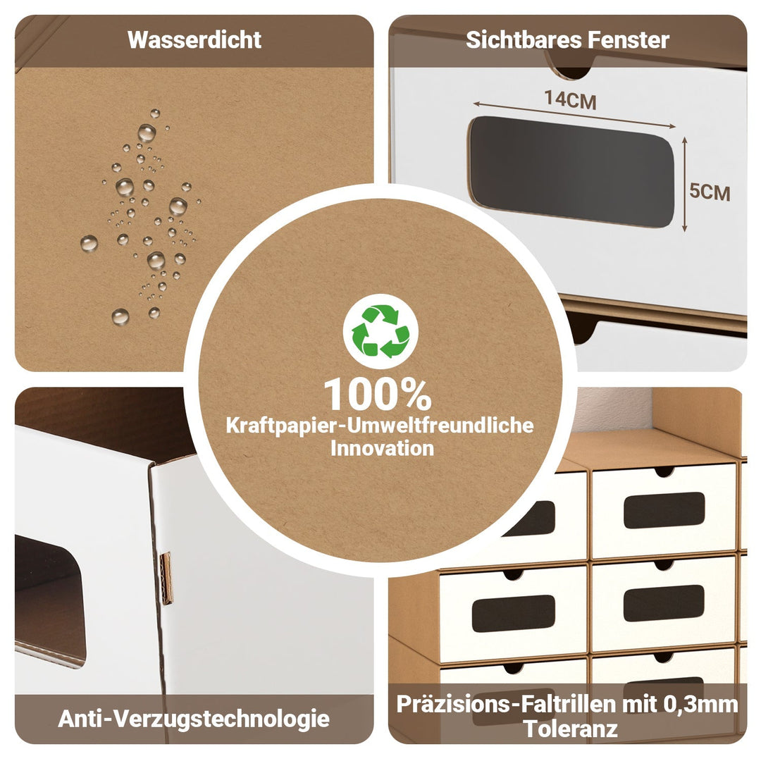 Storage boxes cardboard with window & drawer 10-piece set | Bowlift