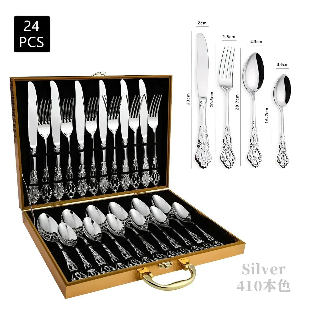 BowLift | Aurique – 24-Piece Stainless Steel Cutlery Set with Elegant Engraving