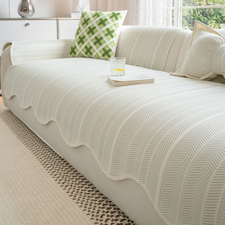 BowLift | Aurivelle Herringbone Sofa Cover with Scalloped Edge Trim
