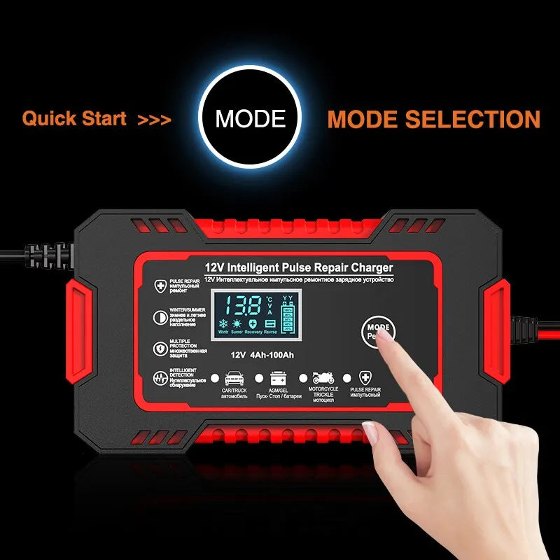 BowLift | 12V 6A Smart Car Battery Charger | Pulse Repair, LCD Display & Fast Charging for AGM, Gel & Lead-Acid Batteries