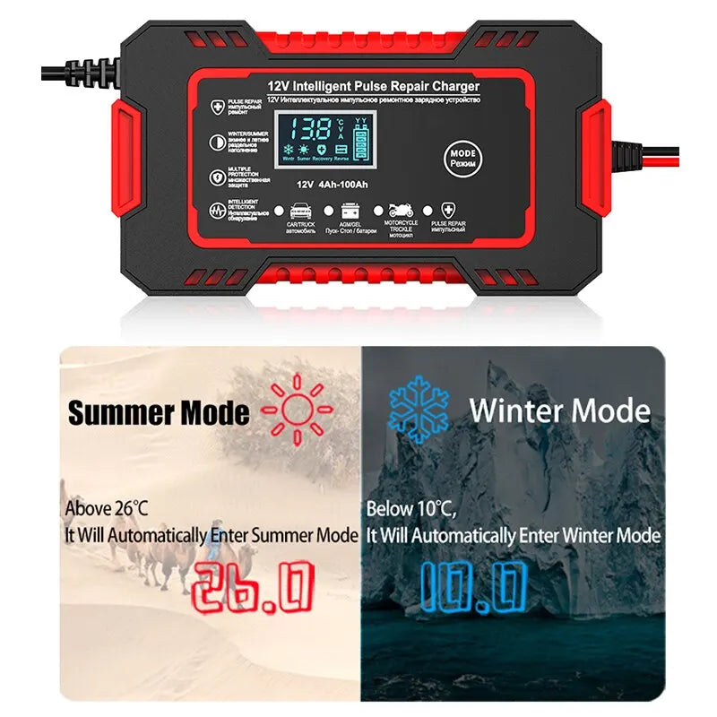 BowLift | 12V 6A Smart Car Battery Charger | Pulse Repair, LCD Display & Fast Charging for AGM, Gel & Lead-Acid Batteries
