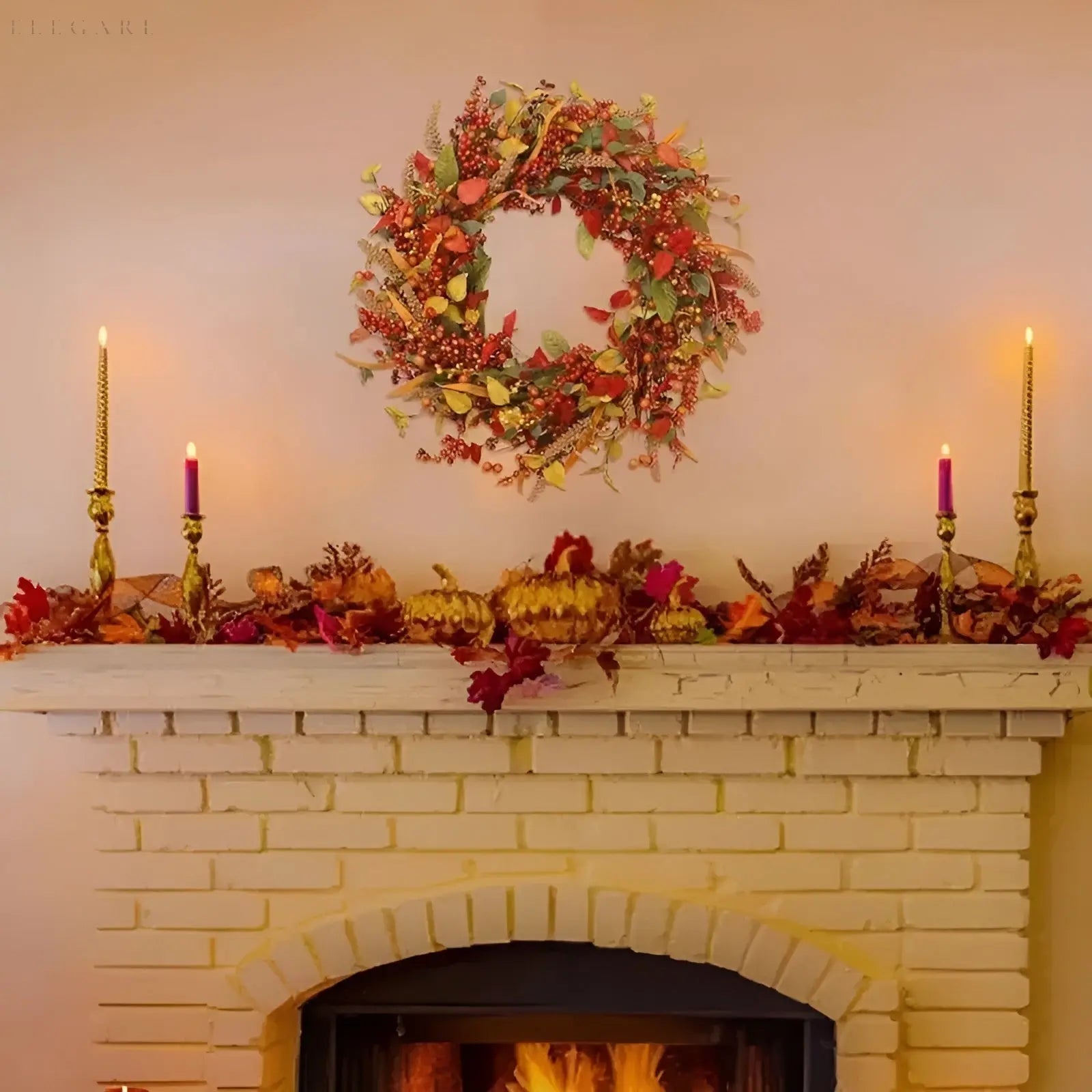 BowLift | Autumn Rattan Wall Wreath With Berries And Leaves