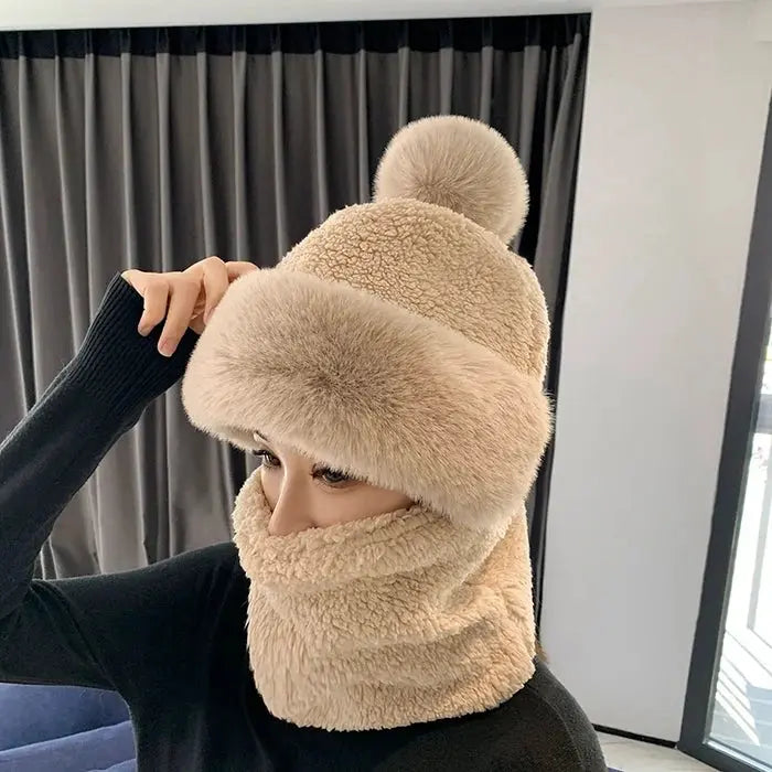 BowLift | Women’s Winter Beanie Hat with Scarf | Fuzzy Faux Fur | Windproof & Warm