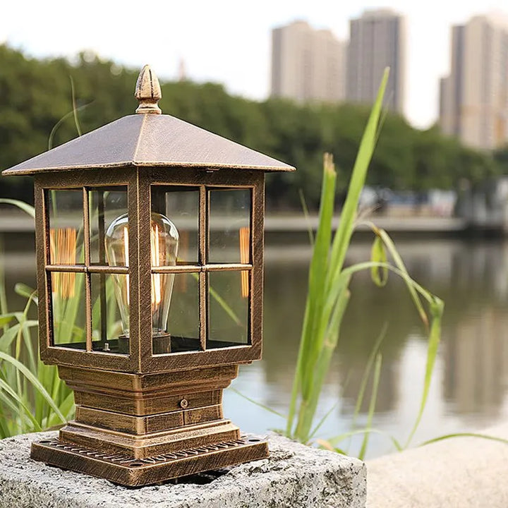 BowLift | Weather Resistant Outdoor Lantern on Pillar in Black Metal