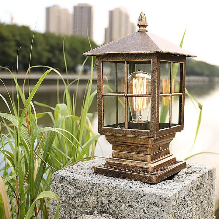 Weatherproof Outdoor Lantern on Pillar in Black Metal | Bowlift