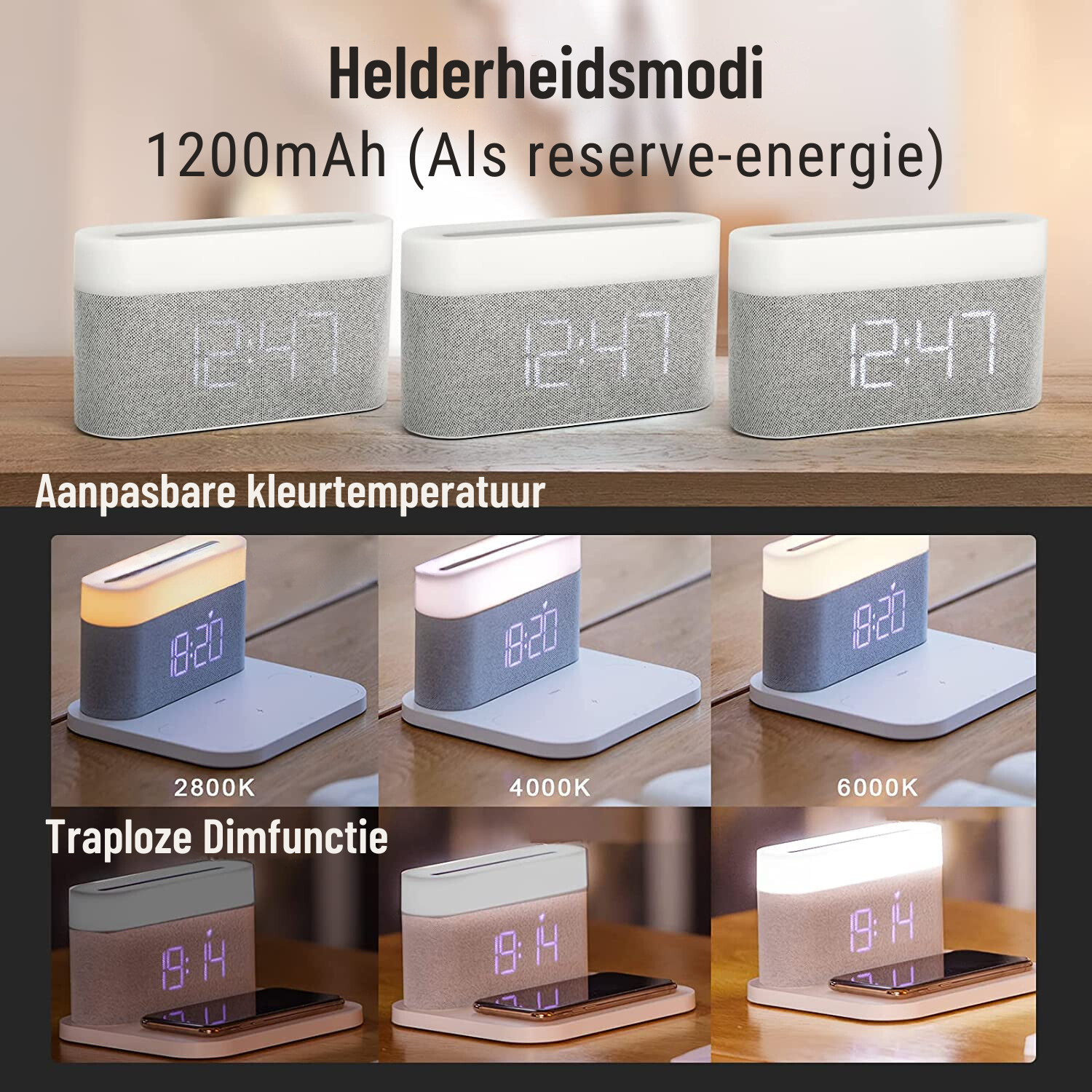 BowLift | 3-in-1 Wireless Charger, LED Lamp & Digital Alarm Clock | Fast Charging Dock