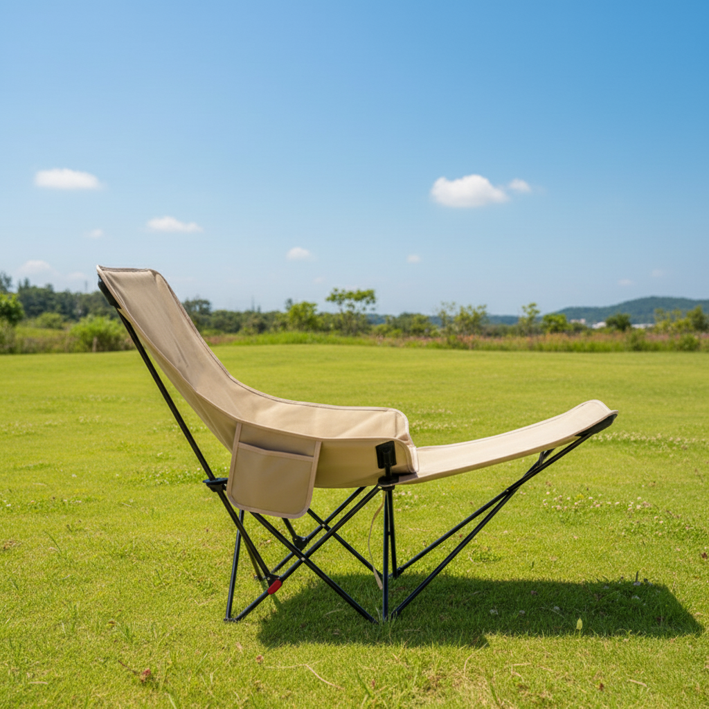 Contemporary Industrial Oxford Fabric Carbon Steel Foldable Camping Chair Backrest Footrest For Outdoor Patio | Bowlift