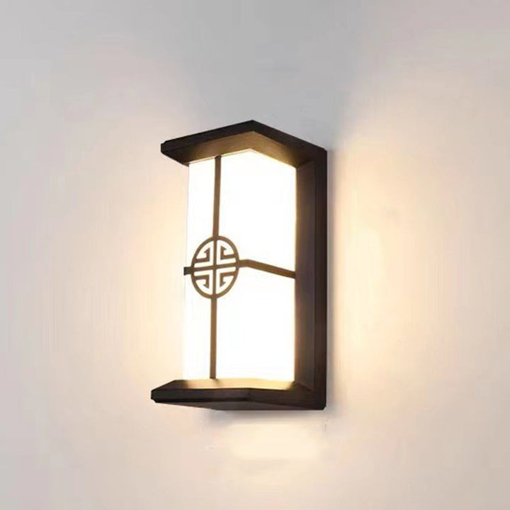 Traditional Chinese Rectangular Waterproof Aluminum Acrylic LED Wall Sconce Lamp For Outdoor Patios | Bowlift