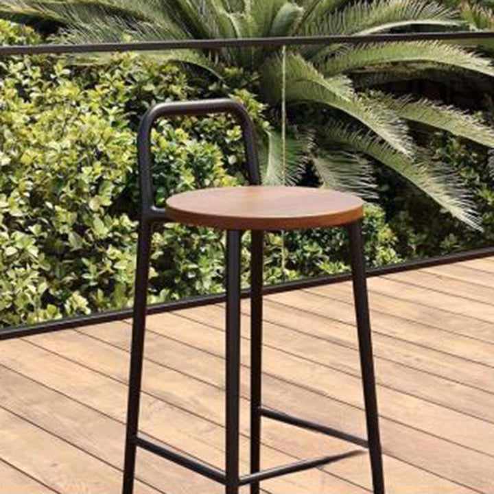 Contemporary Nordic Carbon Steel Solid Wood Rectangular Outdoor Bar Stool Backless For Outdoor | Bowlift