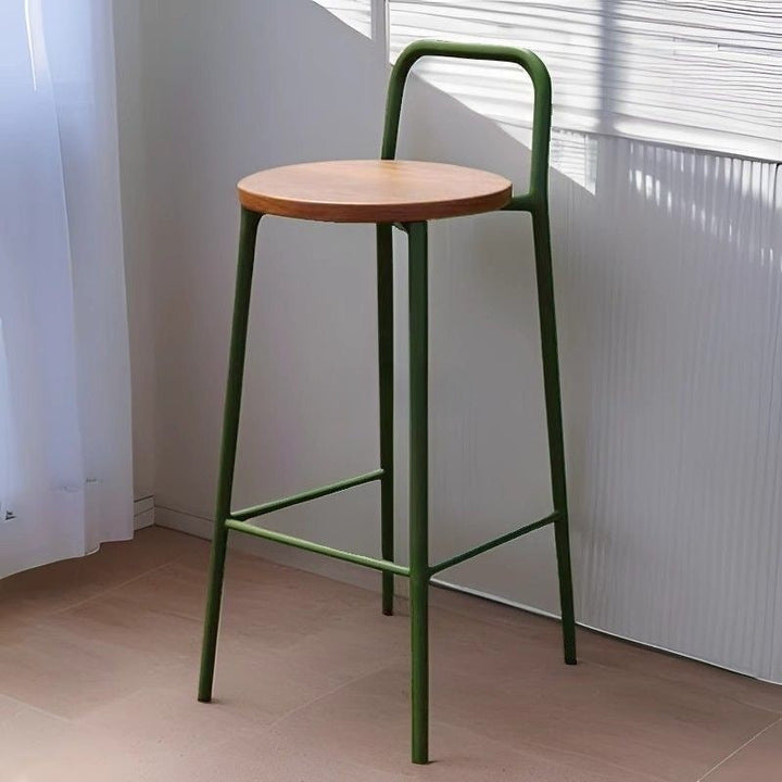 Contemporary Nordic Carbon Steel Solid Wood Rectangular Outdoor Bar Stool Backless For Outdoor | Bowlift