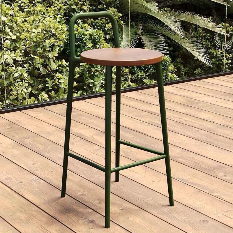Contemporary Nordic Carbon Steel Solid Wood Rectangular Outdoor Bar Stool Backless For Outdoor | Bowlift