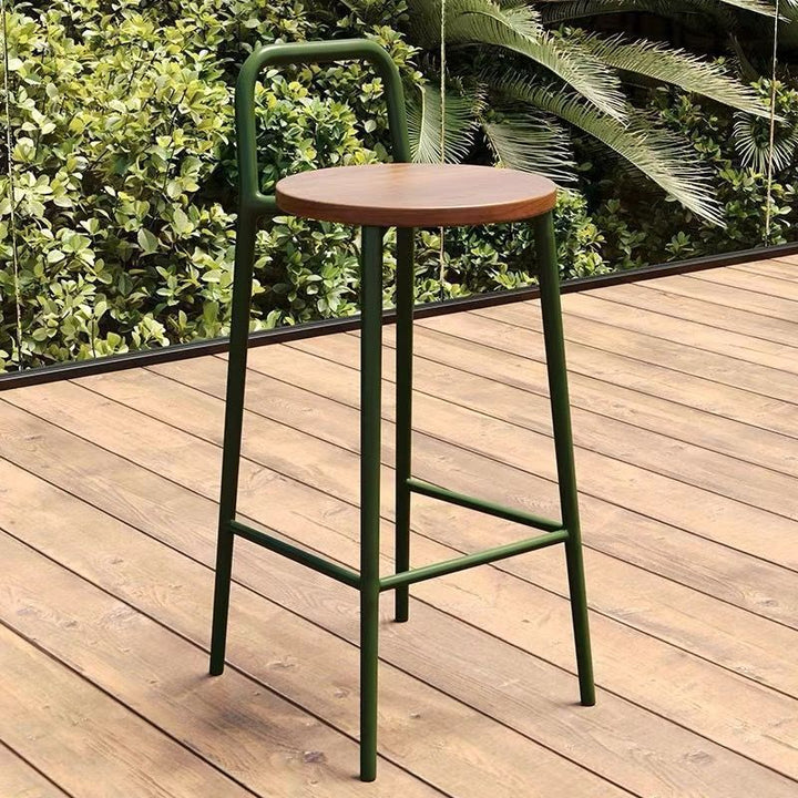 Contemporary Nordic Carbon Steel Solid Wood Rectangular Outdoor Bar Stool Backless For Outdoor | Bowlift