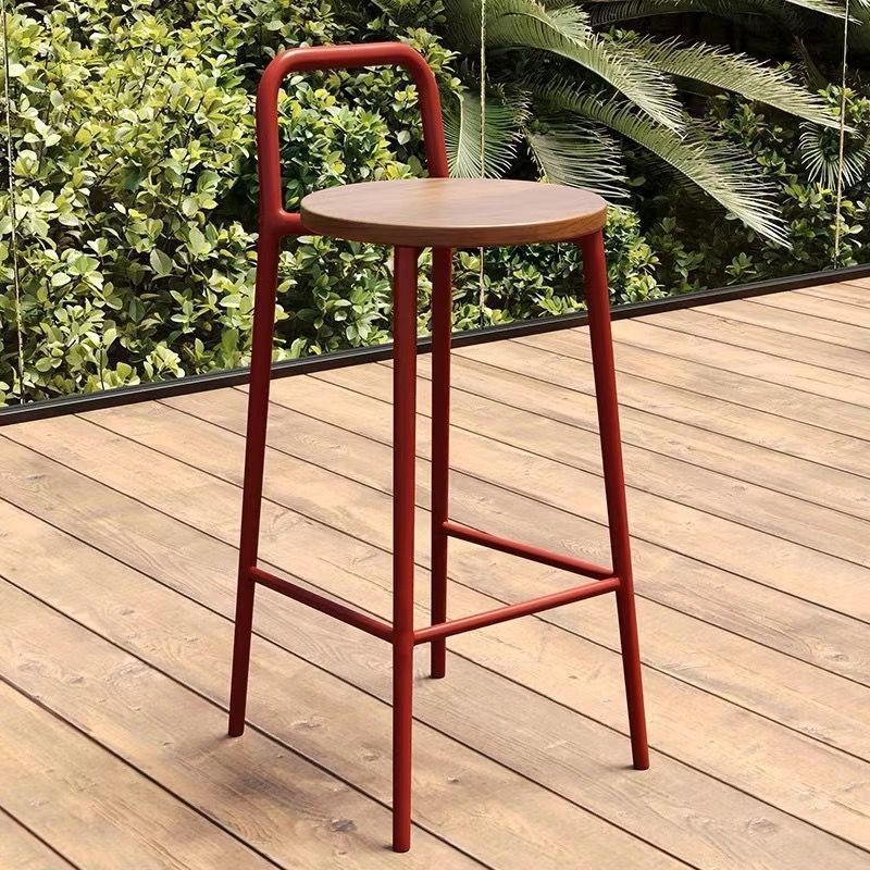 Contemporary Nordic Carbon Steel Solid Wood Rectangular Outdoor Bar Stool Backless For Outdoor | Bowlift