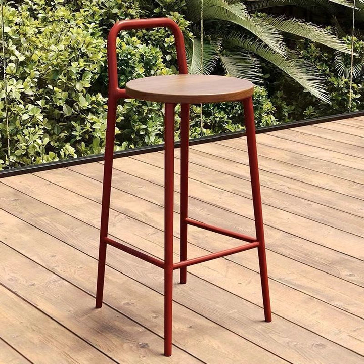 Contemporary Nordic Carbon Steel Solid Wood Rectangular Outdoor Bar Stool Backless For Outdoor | Bowlift