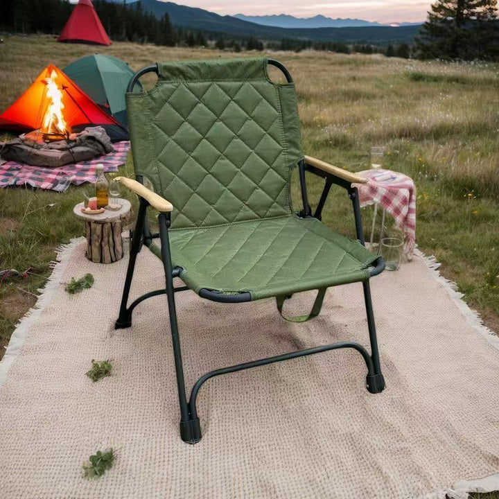 Modern Minimalist Rectangular Diamond-Pattern Carbon Steel Oxford Fabric Beech Wood Folding Camping Chair Backrest Armrest For Garden | Bowlift
