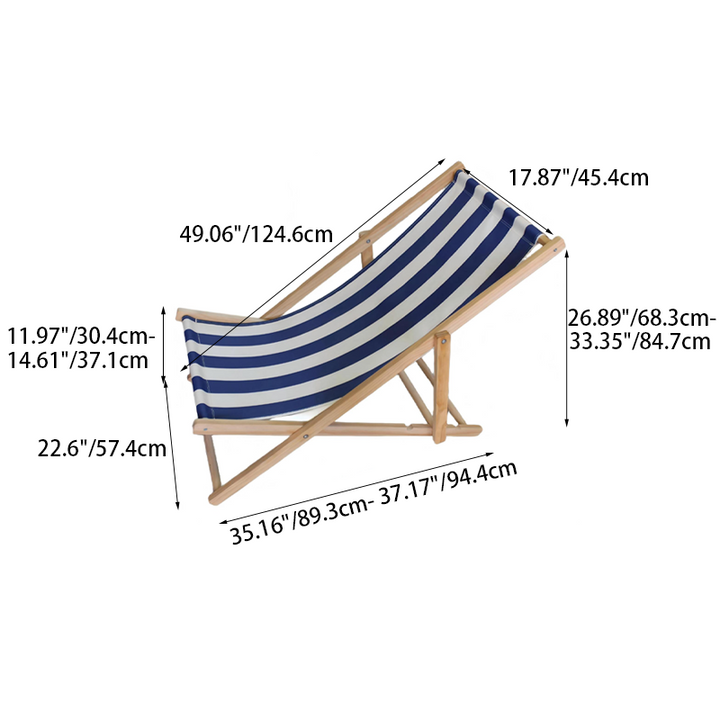 Modern Minimalist Rectangular Oxford Fabric Solid Pine Wood Outdoor Beach Chair Folding Recliner Backrest For Outdoor | Bowlift