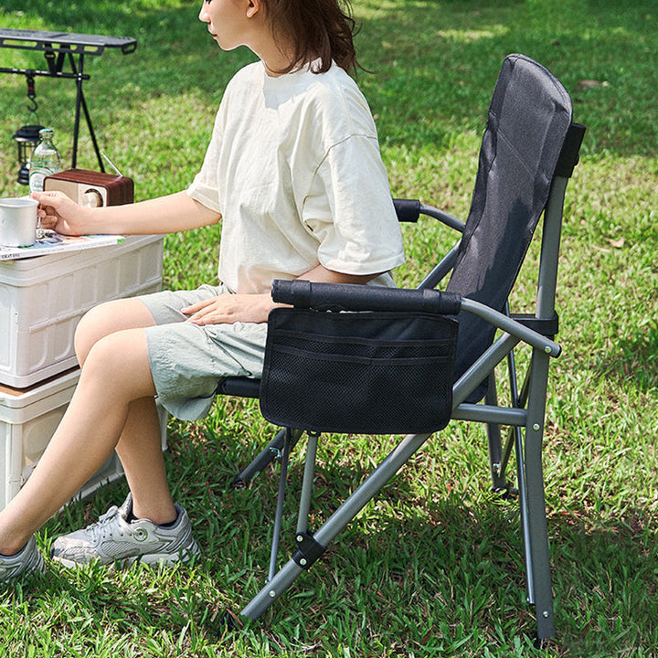 Modern Minimalist Square Carbon Steel Oxford Fabric Foldable Backrest Armrest Black Camping Chair For Outdoor | Bowlift
