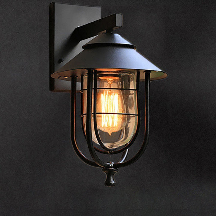Contemporary Industrial Iron & Glass Caged Cylinder 1-Light Wall Sconce Lamp For Outdoor Patio | Bowlift