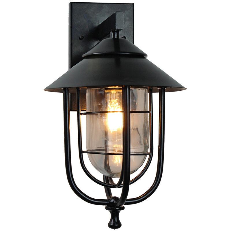 Contemporary Industrial Iron & Glass Caged Cylinder 1-Light Wall Sconce Lamp For Outdoor Patio | Bowlift