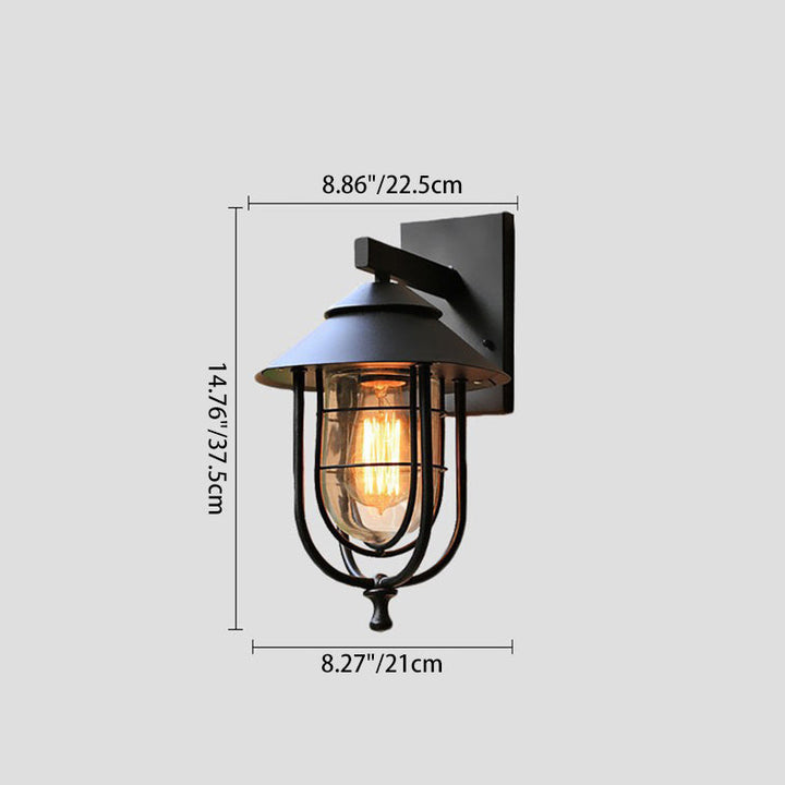 Contemporary Industrial Iron & Glass Caged Cylinder 1-Light Wall Sconce Lamp For Outdoor Patio | Bowlift