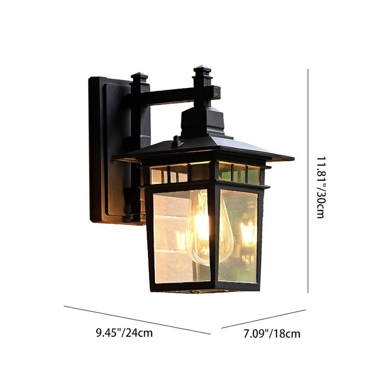 Traditional Rustic Cast Aluminum, Iron & Glass Rectangular 1-Light Wall Sconce Lamp For Outdoor Garden & Patio | Bowlift