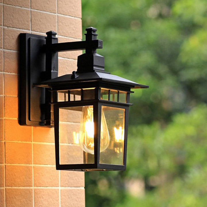 Traditional Rustic Cast Aluminum, Iron & Glass Rectangular 1-Light Wall Sconce Lamp For Outdoor Garden & Patio | Bowlift