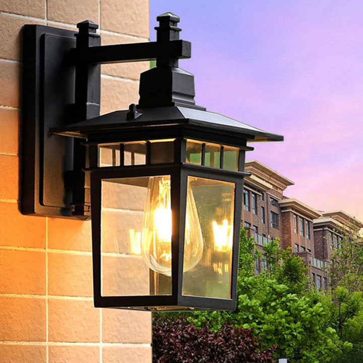 Traditional Rustic Cast Aluminum, Iron & Glass Rectangular 1-Light Wall Sconce Lamp For Outdoor Garden & Patio | Bowlift