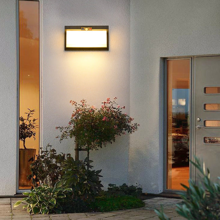 Modern Minimalist Solar & Waterproof Plastic & PC Rectangular LED Wall Sconce Lamp For Outdoor, Patio & Garden | Bowlift