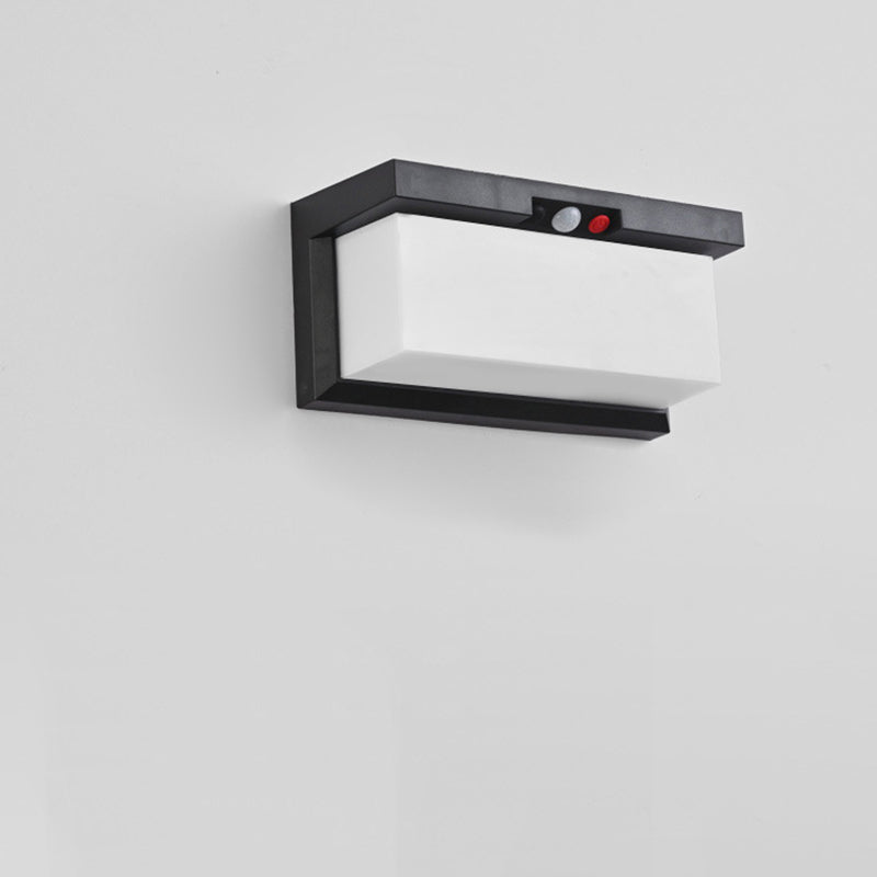 Modern Minimalist Solar & Waterproof Plastic & PC Rectangular LED Wall Sconce Lamp For Outdoor, Patio & Garden | Bowlift