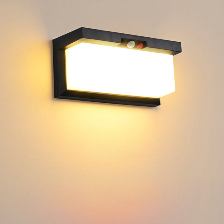 Modern Minimalist Solar & Waterproof Plastic & PC Rectangular LED Wall Sconce Lamp For Outdoor, Patio & Garden | Bowlift