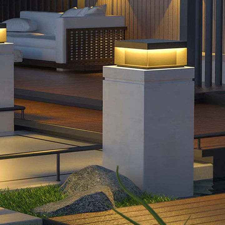 Modern Minimalist Stainless Steel Square LED Outdoor Light With Solar & Waterproof Features For Garden, Patio, Gate | Bowlift