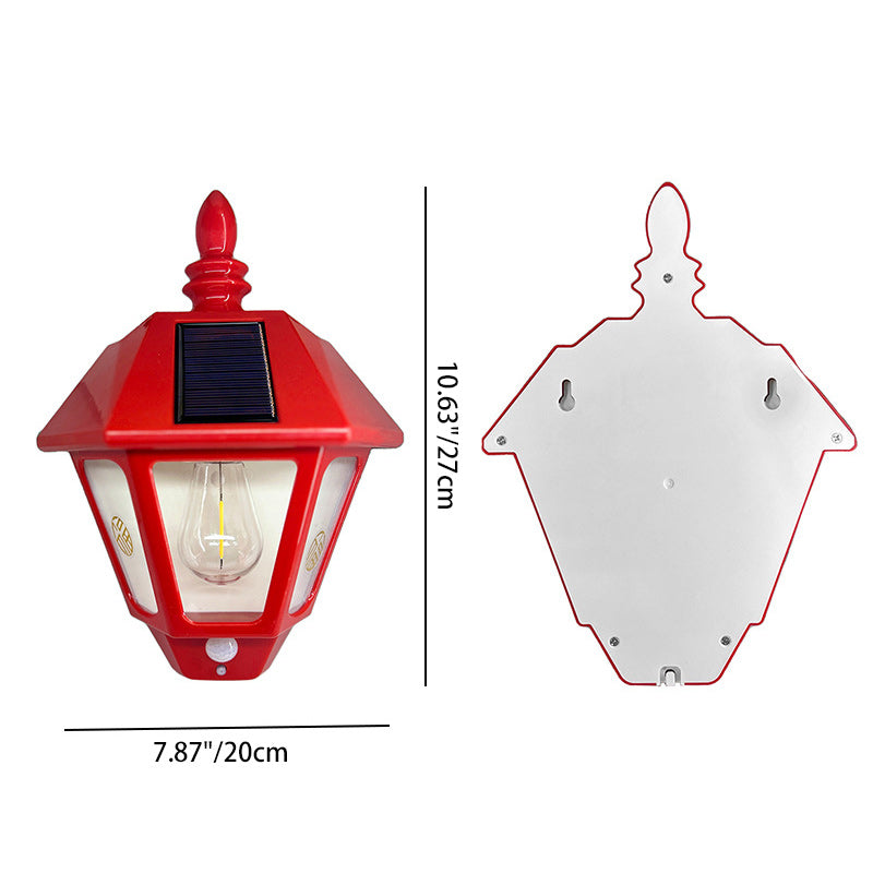 Traditional Chinese ABS Iron Fu Character Cone 1-Light Solar Wall Sconce Lamp For Outdoor | Bowlift