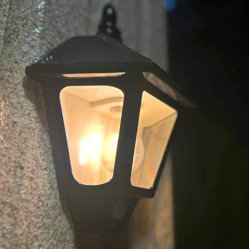 Traditional Chinese ABS Iron Fu Character Cone 1-Light Solar Wall Sconce Lamp For Outdoor | Bowlift