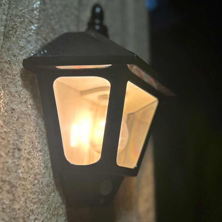 Traditional Chinese ABS Iron Fu Character Cone 1-Light Solar Wall Sconce Lamp For Outdoor | Bowlift