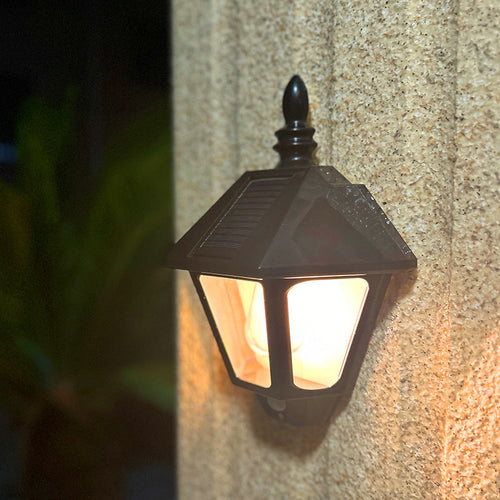 Traditional Chinese ABS Iron Fu Character Cone 1-Light Solar Wall Sconce Lamp For Outdoor | Bowlift