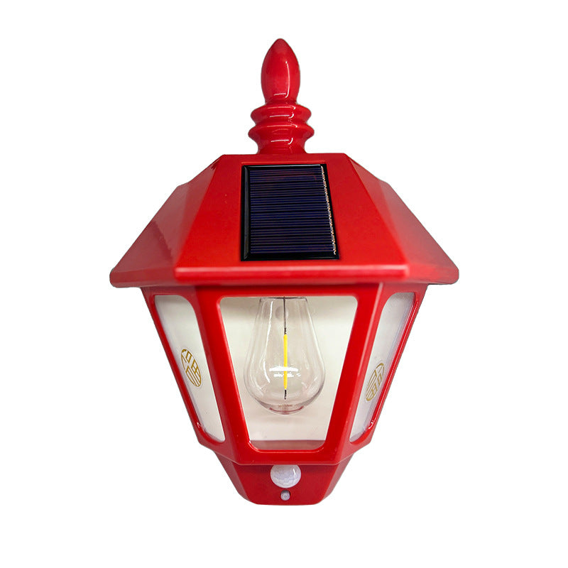Traditional Chinese ABS Iron Fu Character Cone 1-Light Solar Wall Sconce Lamp For Outdoor | Bowlift