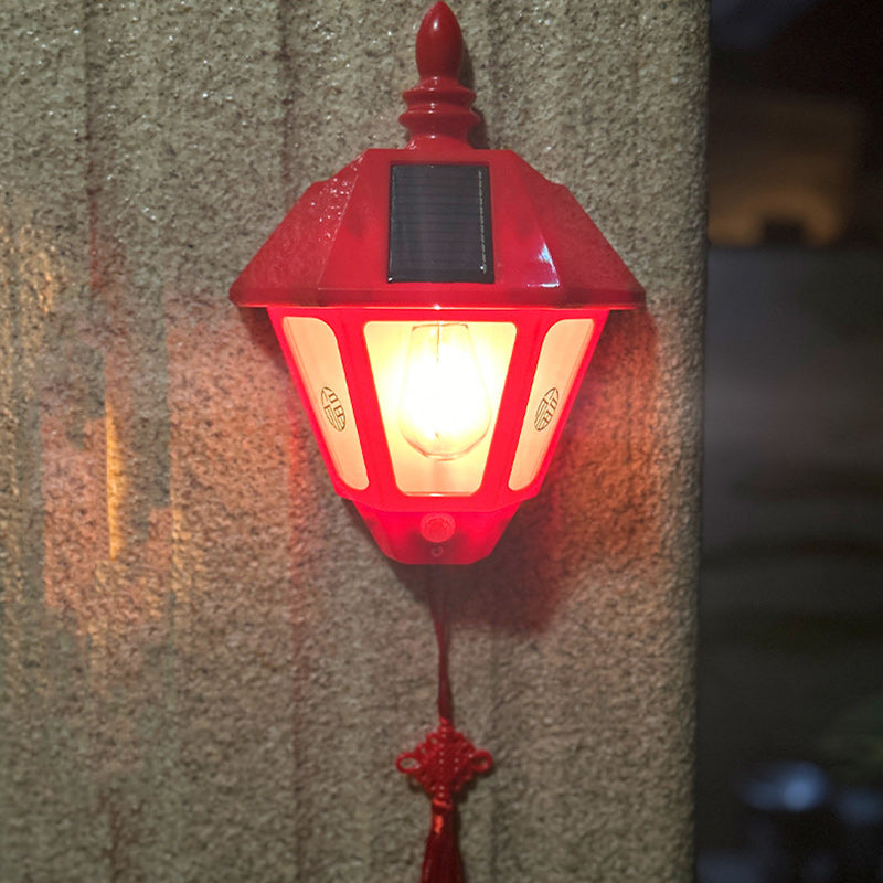 Traditional Chinese ABS Iron Fu Character Cone 1-Light Solar Wall Sconce Lamp For Outdoor | Bowlift