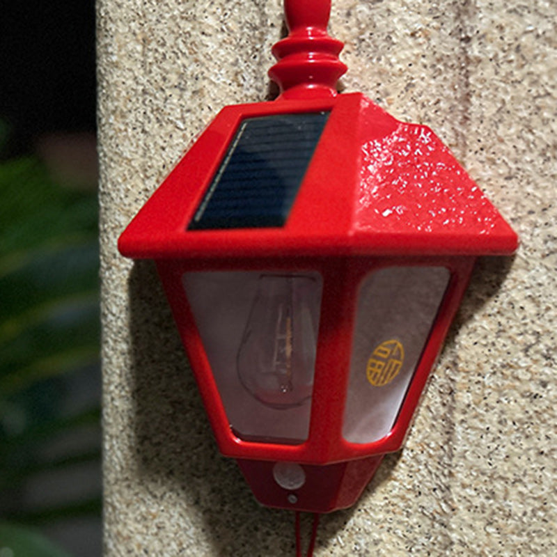 Traditional Chinese ABS Iron Fu Character Cone 1-Light Solar Wall Sconce Lamp For Outdoor | Bowlift