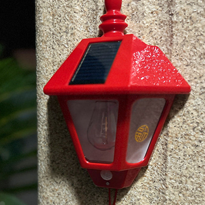 Traditional Chinese ABS Iron Fu Character Cone 1-Light Solar Wall Sconce Lamp For Outdoor | Bowlift