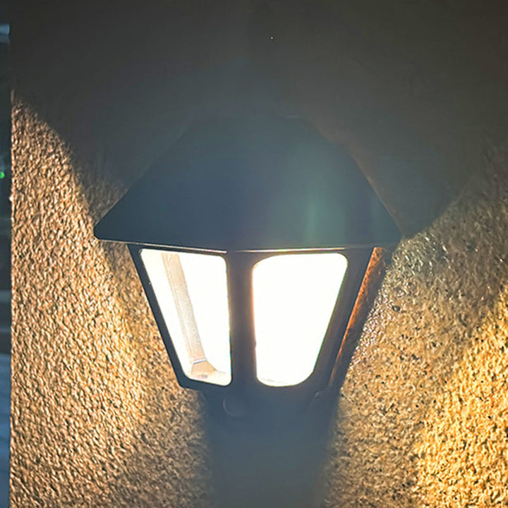 Traditional Chinese ABS Iron Fu Character Cone 1-Light Solar Wall Sconce Lamp For Outdoor | Bowlift