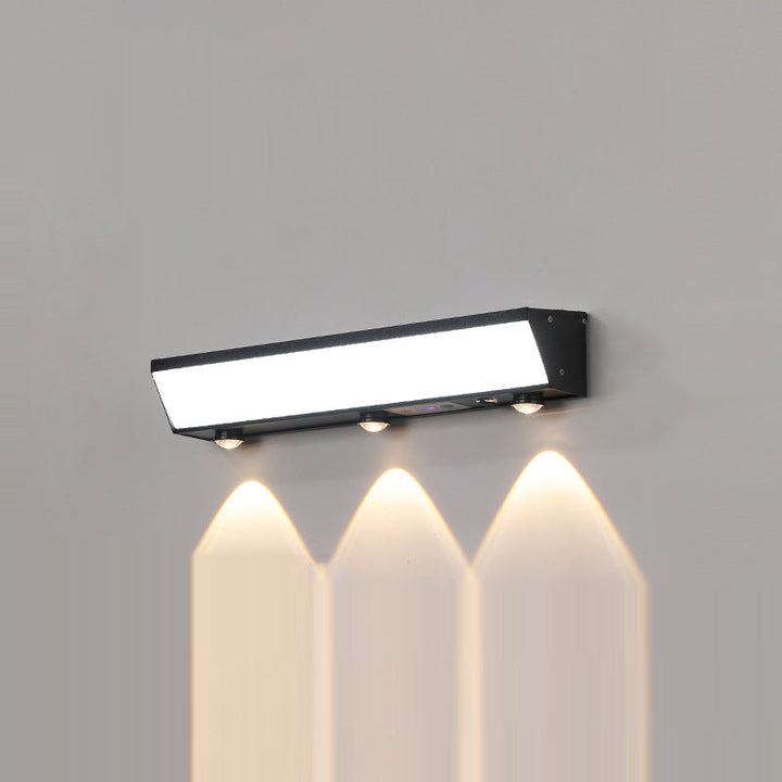 Modern Minimalist Solar Waterproof Motion Sensor Acrylic Aluminum & Stainless Steel Rectangular LED Wall Sconce Lamp For Outdoor Patio | Bowlift