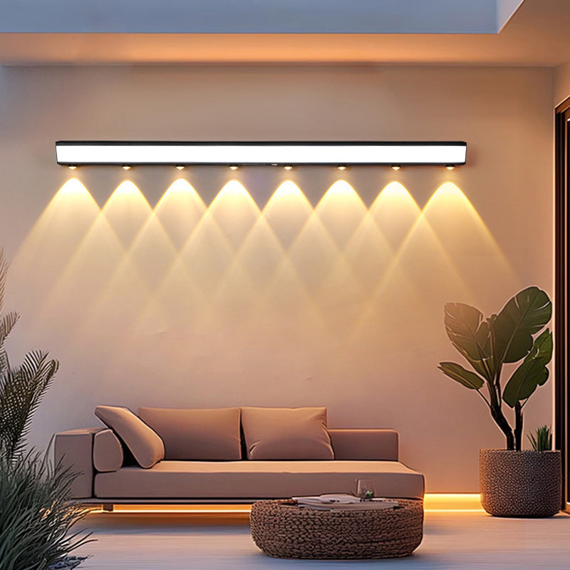 Modern Minimalist Solar Waterproof Motion Sensor Acrylic Aluminum & Stainless Steel Rectangular LED Wall Sconce Lamp For Outdoor Patio | Bowlift