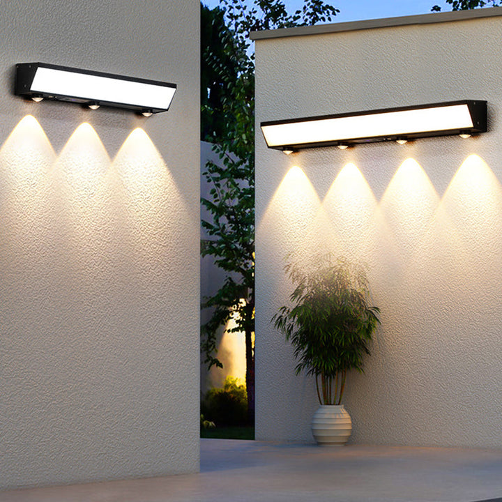 Modern Minimalist Solar Waterproof Motion Sensor Acrylic Aluminum & Stainless Steel Rectangular LED Wall Sconce Lamp For Outdoor Patio | Bowlift