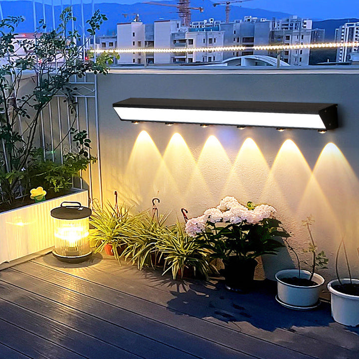 Modern Minimalist Solar Waterproof Motion Sensor Acrylic Aluminum & Stainless Steel Rectangular LED Wall Sconce Lamp For Outdoor Patio | Bowlift
